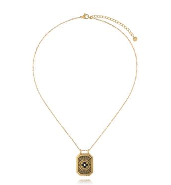 Naszyjnik z czarną emalią i złotym motywem NEA0036