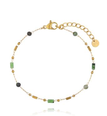 Bransoletka na złotym łańcuszku z turkusem afrykańskim i zielonym jadeitem BEA0101
