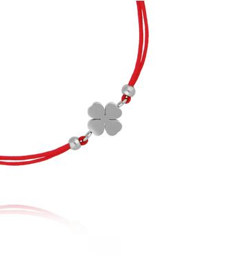 Bransoletka czerwona ze srebrną koniczynką BGL1092