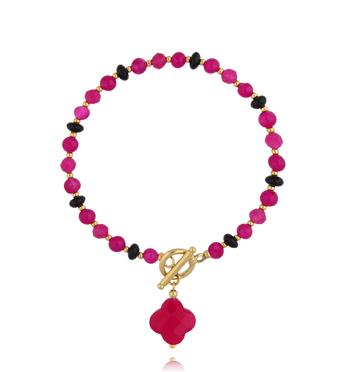 Bransoletka z jadeitami z koniczynką i złotym zapięciem BPA0641