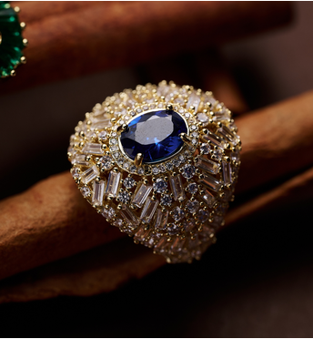 Pierścionek z granatową cyrkonią PSS0188