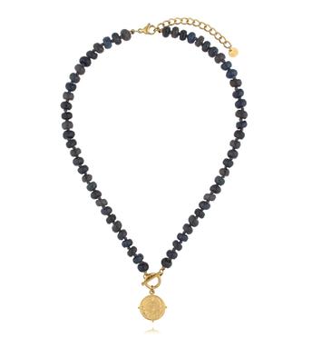Naszyjnik z granatowymi kamieniami i monetą NPA1509