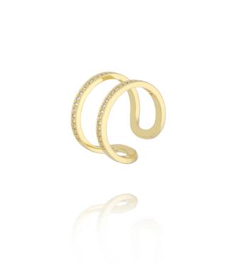 Pierścionek podwójny z cyrkoniami złoty PSS0201