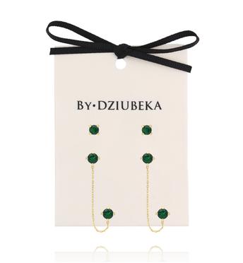 Zestaw kolczyków pozłacanych z zielonymi cyrkoniami KLT0030
