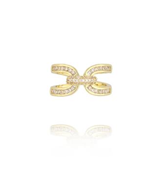 Pierścionek z cyrkoniami o geometrycznej formie złoty PSS0198