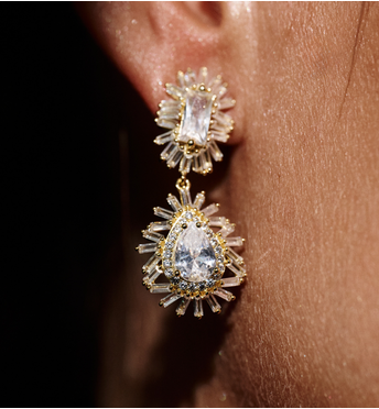 Kolczyki złocone z cyrkoniami w kształcie łezki KSS2095