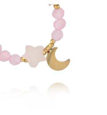 Pierścionek różowy z księżycem i gwiazdką PSC0775