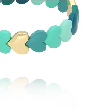 Bransoletka elastyczna z serduszkami w odcieniach morskiej zieleni i turkusu BCR0044