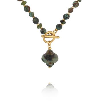 Naszyjnik z turkusu afrykańskiego z zawieszką koniczynki NPA1619