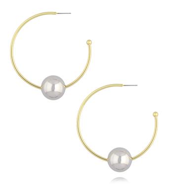 Kolczyki koła złote ze srebrną kulką KRG1103