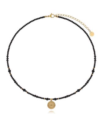 Naszyjnik z czarnego turmalinu z medalionem słońca NTW1623