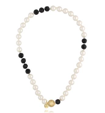 Naszyjnik z pereł i czarnych kryształków NPE0360
