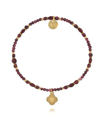 Bransoletka z naturalnego granatu i złoconą koniczynką BTW3542