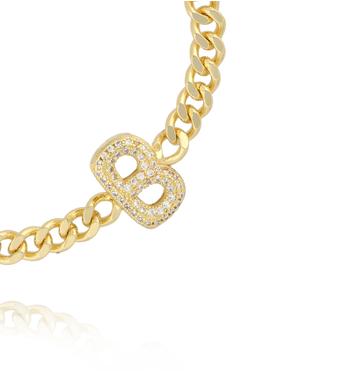 Bransoletka złota z literą B z cyrkoniami BSS0246