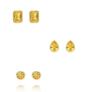 Zestaw kolczyków pozłacanych z żółtymi cyrkoniami KLT0062