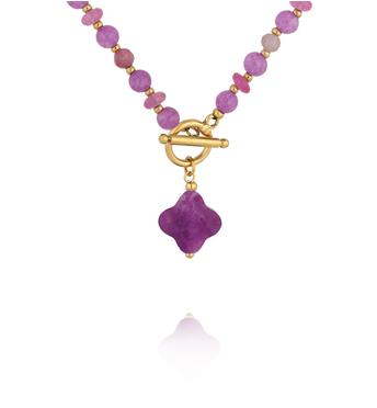 Naszyjnik z  fioletowego jadeitu z zawieszką koniczynki NPA1616