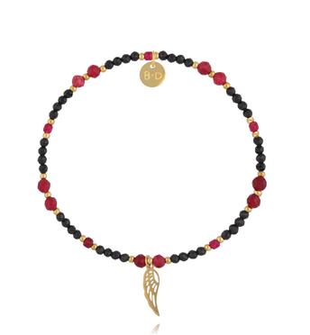 Bransoletka z turmalinu i jadeitu z zawieszką skrzydła BTW3523