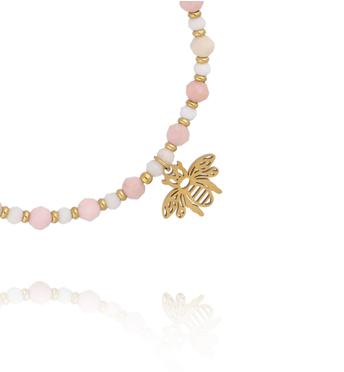 Bransoletka z różowego opalu z zawieszką pszczółki BTW3704