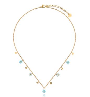 Naszyjnik z motylkami i błękitnymi kwiatuszkami NTW1616