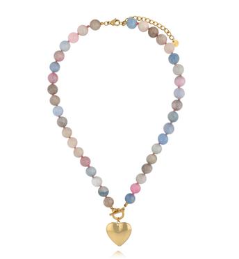 Naszyjnik z pastelowych kamieni i złotym sercem NPA1519