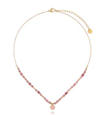 Naszyjnik różowy z turmalinami i ceramiką NPA1487
