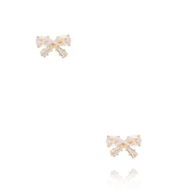 Zestaw kolczyków z kokardkami i cyrkoniami złoty KMB0012