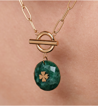 Naszyjnik z jadeitem afrykańskim i koniczynką NEA0053