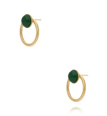 Kolczyki złote koła z zielonym jadeitem KSY0443