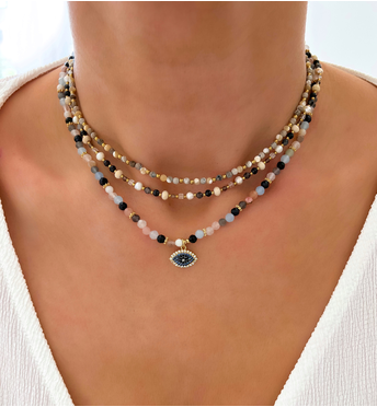 Naszyjnik beżowy z kamieniami naturalnymi Latifa NSC0365