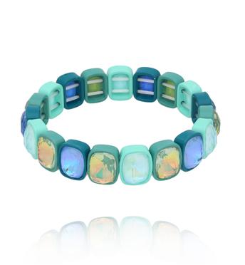 Bransoletka elastyczna z kryształami w turkusowej oprawie BCR0045