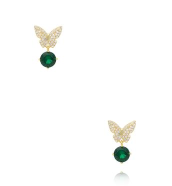 Kolczyki motyle złote z zielonymi kryształami KSS2187