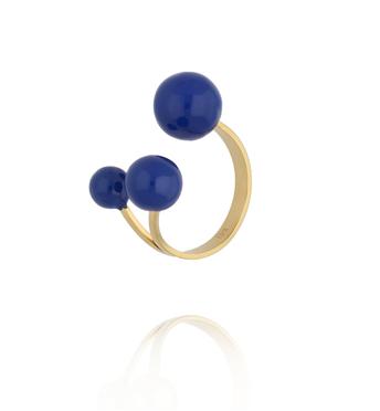 Pierścionek z trzema kulami z kobaltową emalią PSA1181