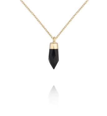Naszyjnik z czarnym agatem w złotej oprawie NEA0109