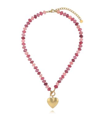 Naszyjnik z różowymi jadeitami i sercem NPA1490