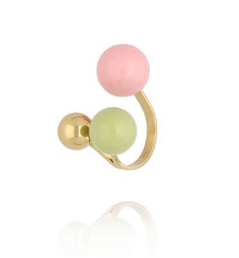 Pierścionek z kolorowymi kulkami-zielony i różowy PSA1111