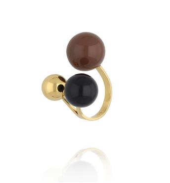 Pierścionek z trzema kulami – złoto, czerń i głęboki brąz PSA1110