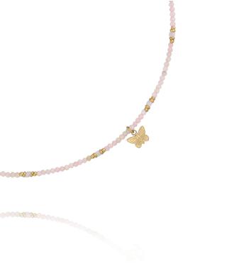 Naszyjnik z różowym opalem i zawieszką motyla NTW1631