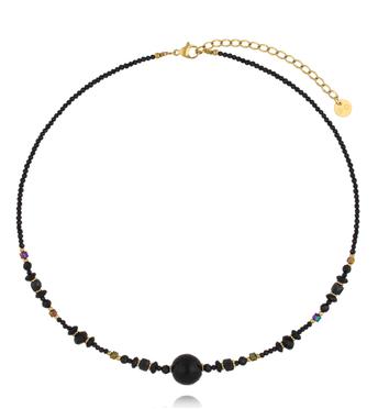 Naszyjnik z czarnego turmalinu, onyksu i szkła NPA1559