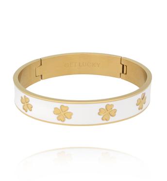 Bransoletka obręcz z koniczynkami emaliowana biała BSA0988