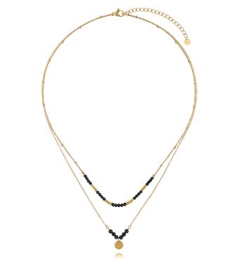 Naszyjnik warstwowy ze złoceniem i czarnym agatem NEA0100