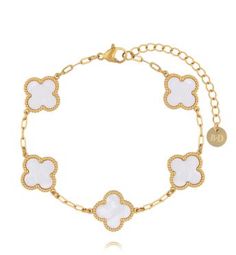 Bransoletka złota z koniczynkami z masy perłowej BSY0554