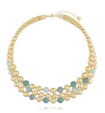 Naszyjnik trzyrzędowy w złocie z turkusowymi jasnymi kamieniami NSC0678