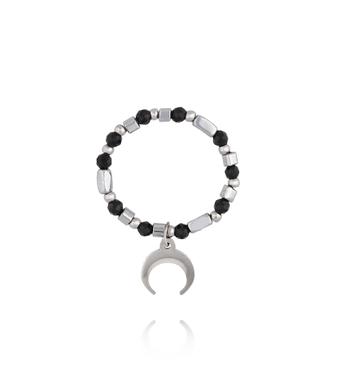 Pierścionek z hematytami i księżycem PTW0570