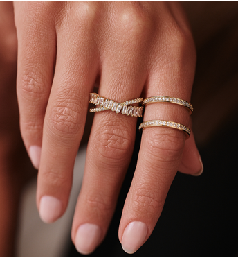 Pierścionek z podwójną linią cyrkonii złoty PSS0195