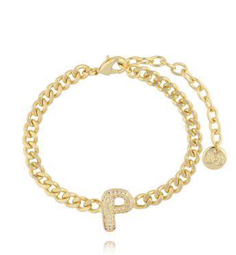 Bransoletka złota z literą P z cyrkoniami BSS0252