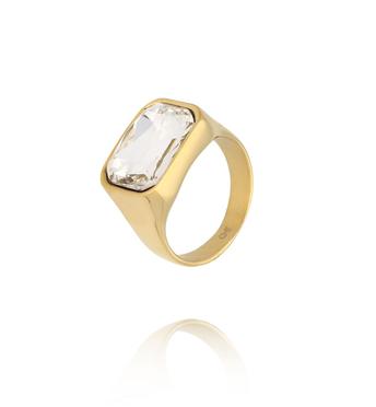 Pierścionek złoty z dużą cyrkonią w prostokątnej oprawie PSY0226
