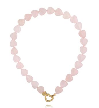 Naszyjnik z kwarcu różowego w kształcie serc z pozłacanym zapięciem NPA1603