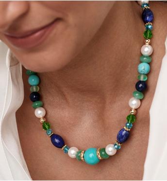 Naszyjnik w odcieniach zieleni i granatu NSC0643