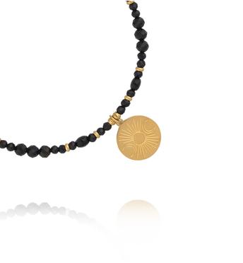 Bransoletka z czarnego turmalinu z medalionem słońca i księżyców BTW3682