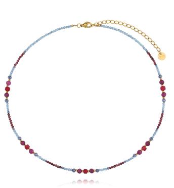 Naszyjnik z granatu, rubinu, czerwonego agatu i niebieskiego cyrkonu NTW1576